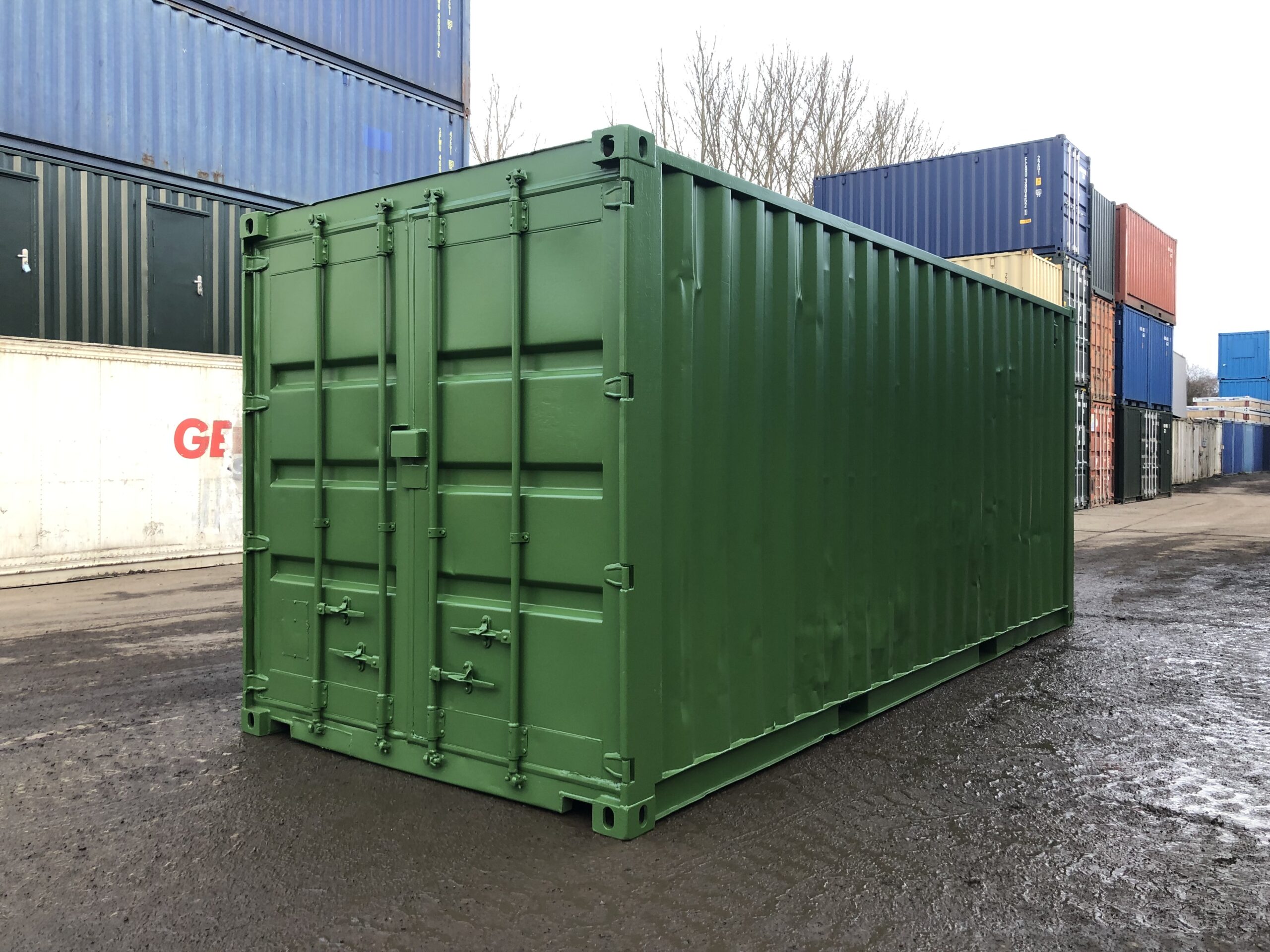 Shipping container painted green